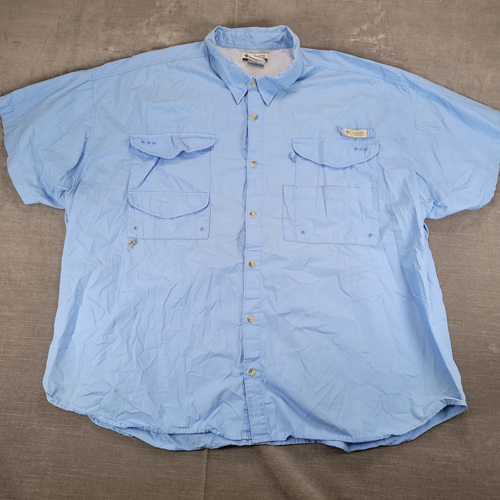 Columbia Mens‎ 4XL Light Blue Short Sleeve Fishing Shirt